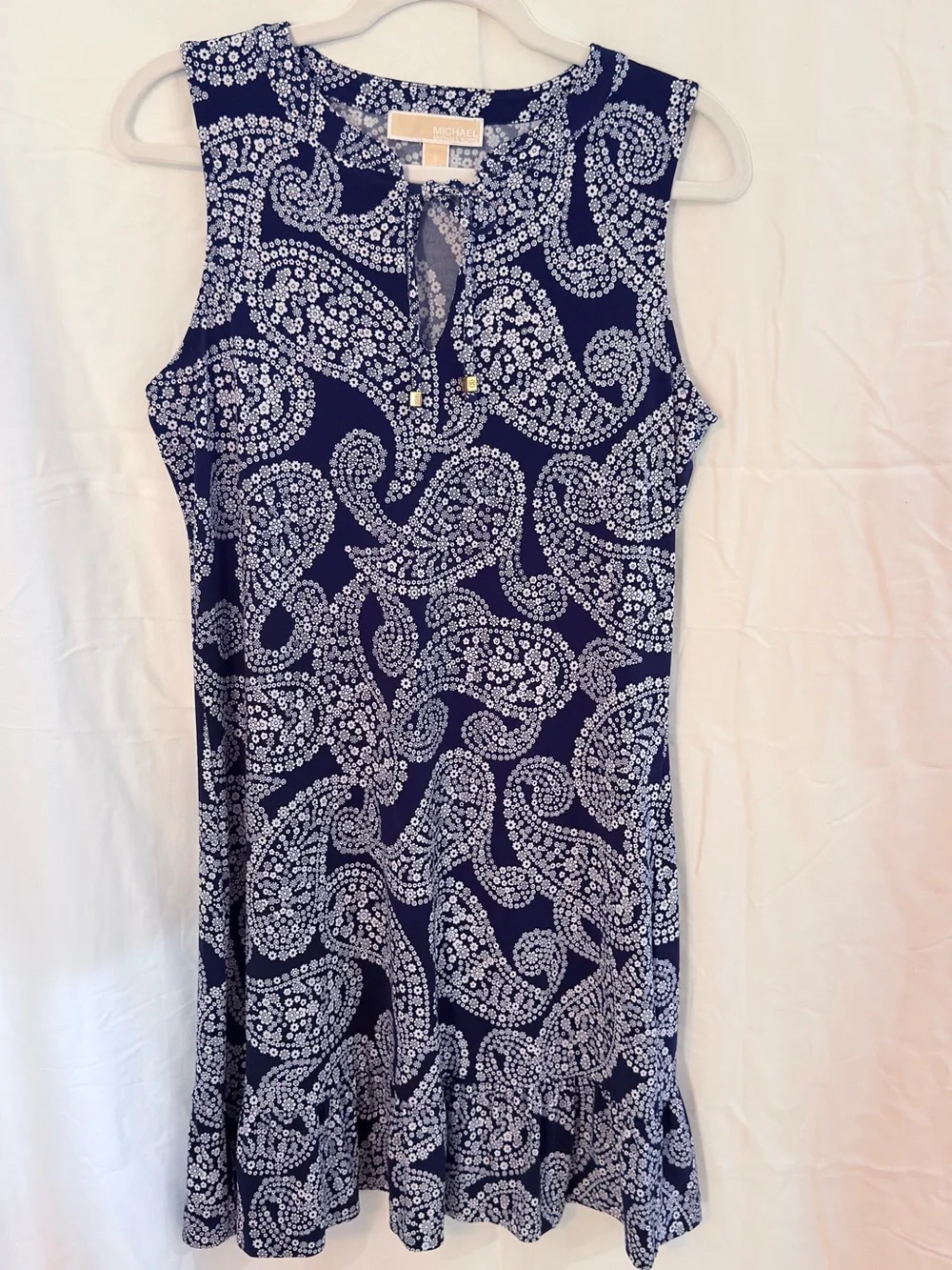 MICHAEL Michael Kors Small Navy Paisley Sleeveless Ruffle Hem Dress